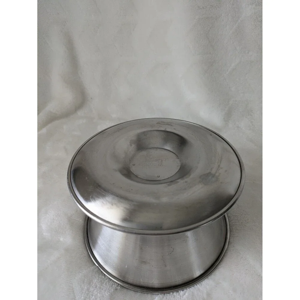 Vtg Leonard Stainless Steel Gravy Bowl  & Attached Underplate - 5.5in D/4in H
